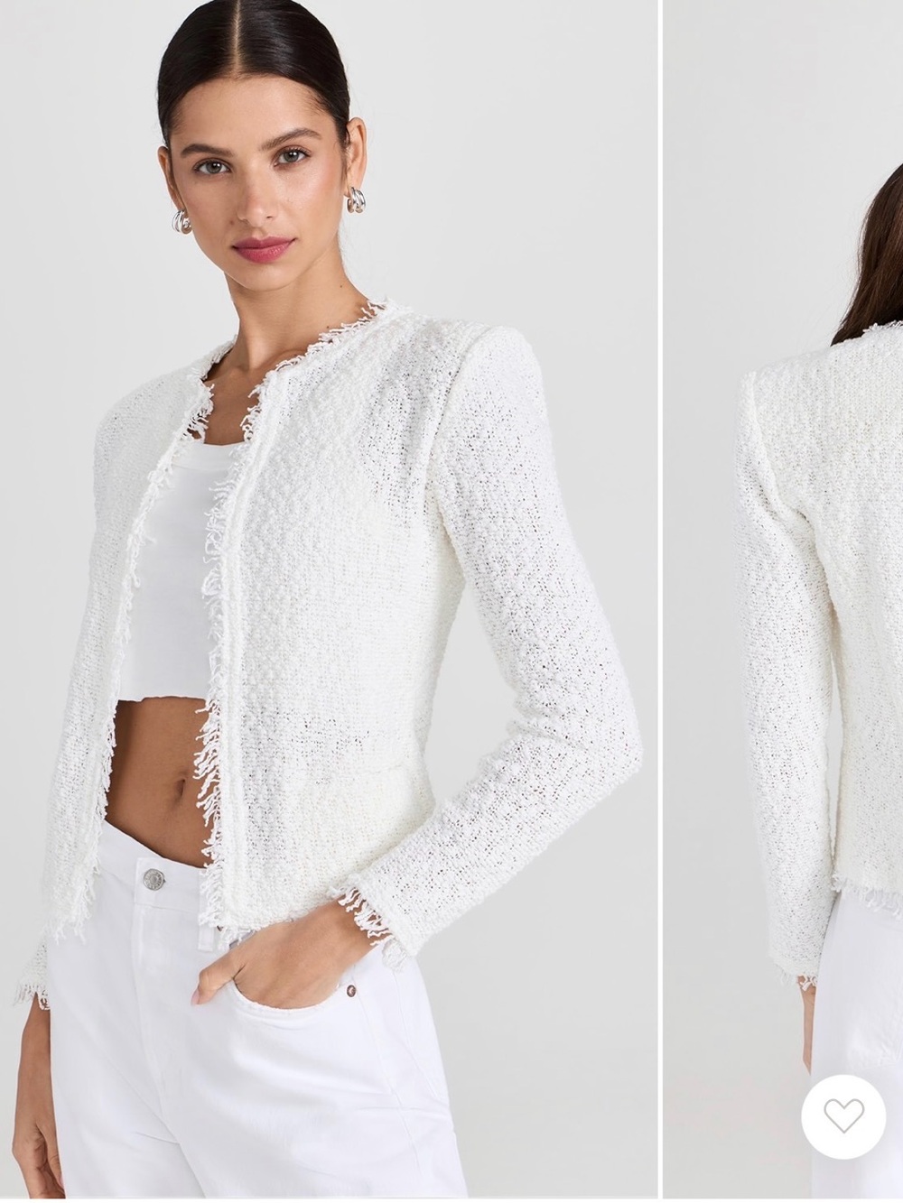 IRO Cream Knit Tweed Jacket with Frayed Trim M/40